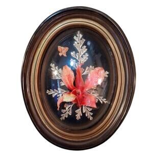 Oval Bubble Framed Decor Palaa Fern Dendrobium Orchid Hawaiian 24K Gold Plated